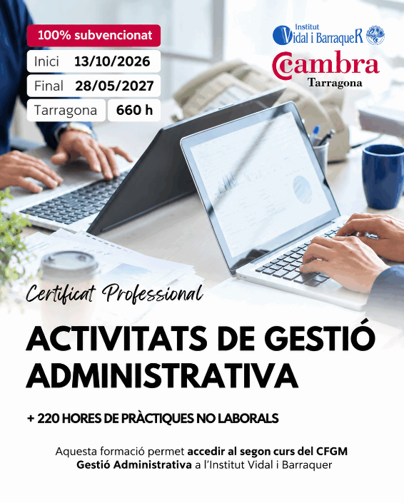 Cartell del certificat de professionalitat Activitats de gestió administrativa, curs 2026-2027
