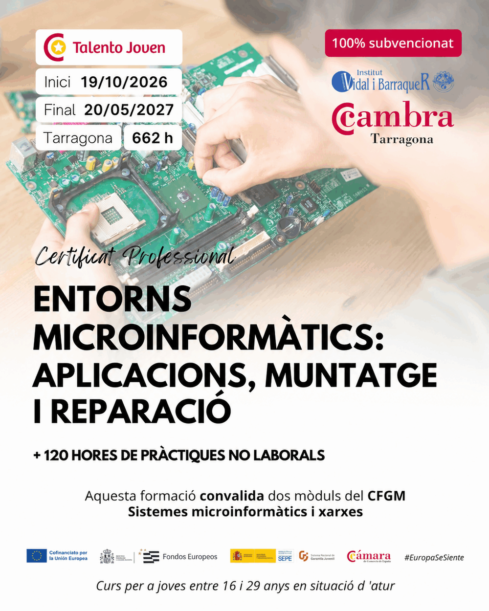 Cartell del certificat de professionalitat Entorns microinformàtics: aplicacions, muntatge i reparació, curs 2026-2027